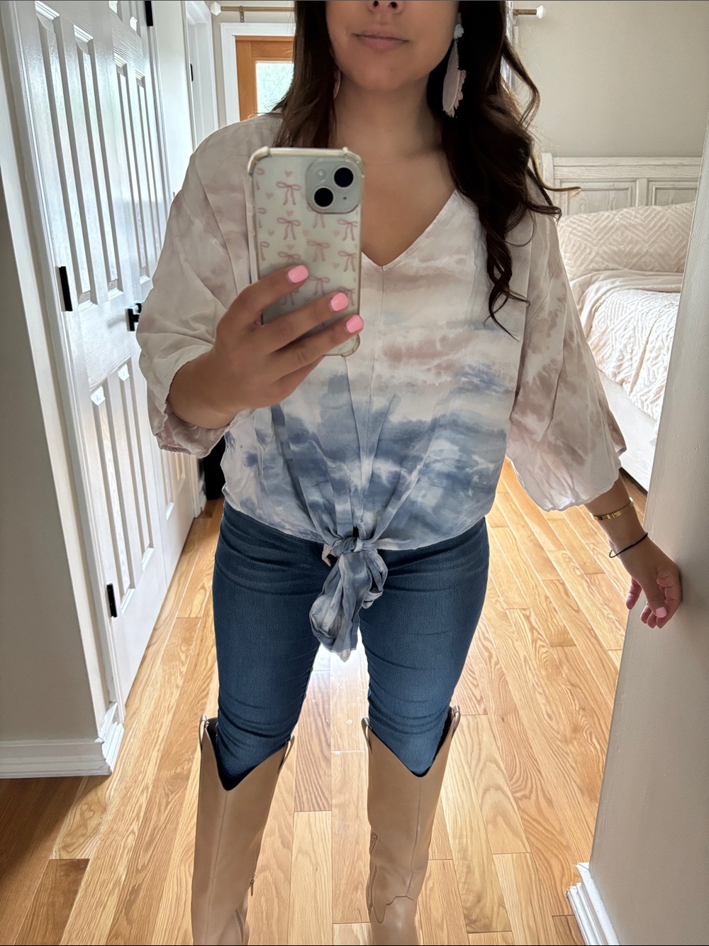 Tie dye ombré tie front blouse